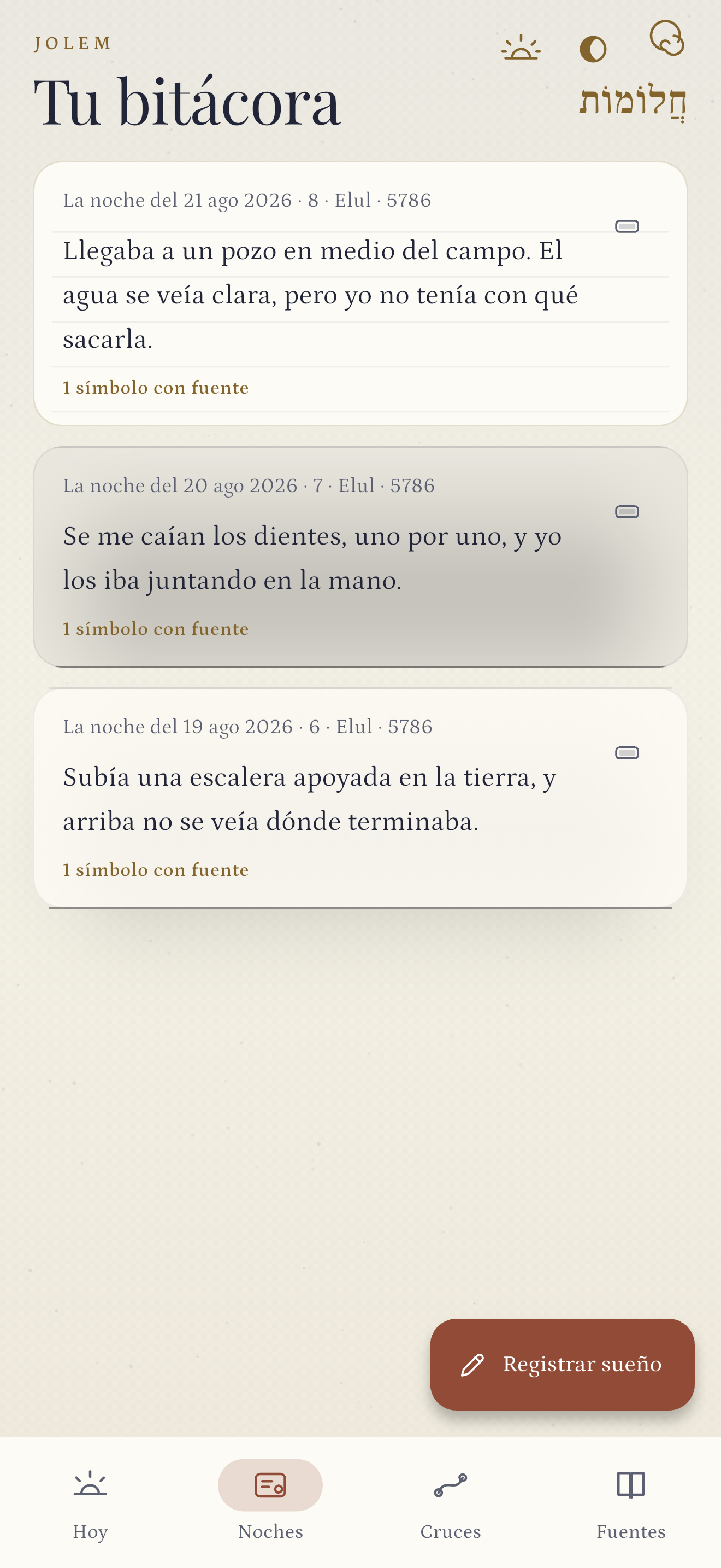 The dream journal in Jolem
