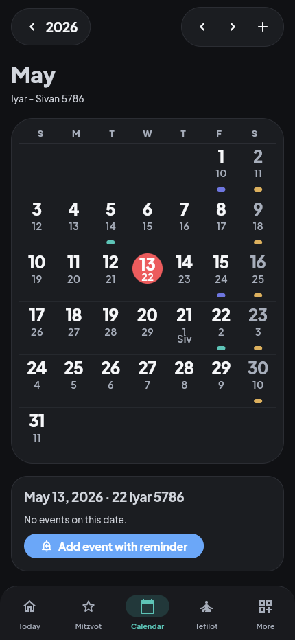 Calendar screen
