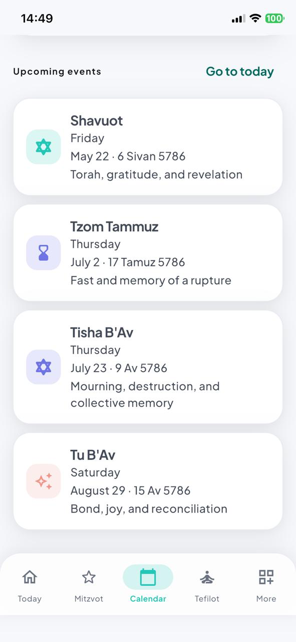 Upcoming events: Shavuot, Tzom Tammuz, Tisha B'Av