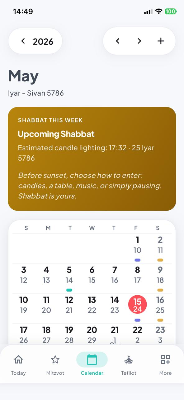 Hebrew + Gregorian calendar with monthly grid