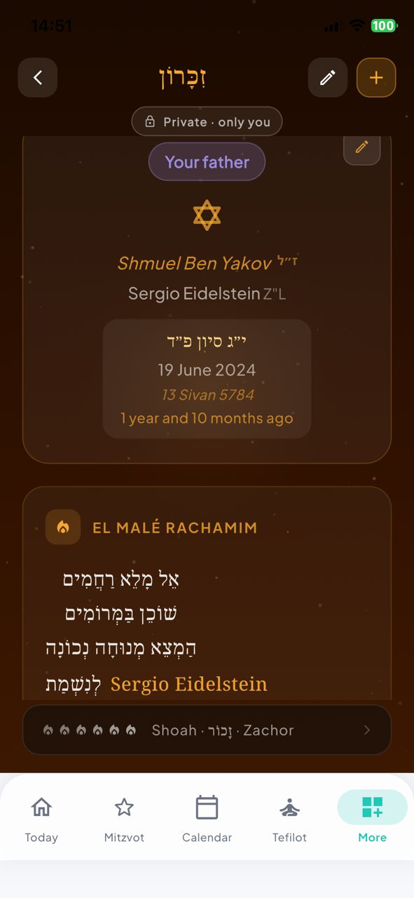 Personal Yahrzeit — Your father Sergio Eidelstein with El Malé Rachamim